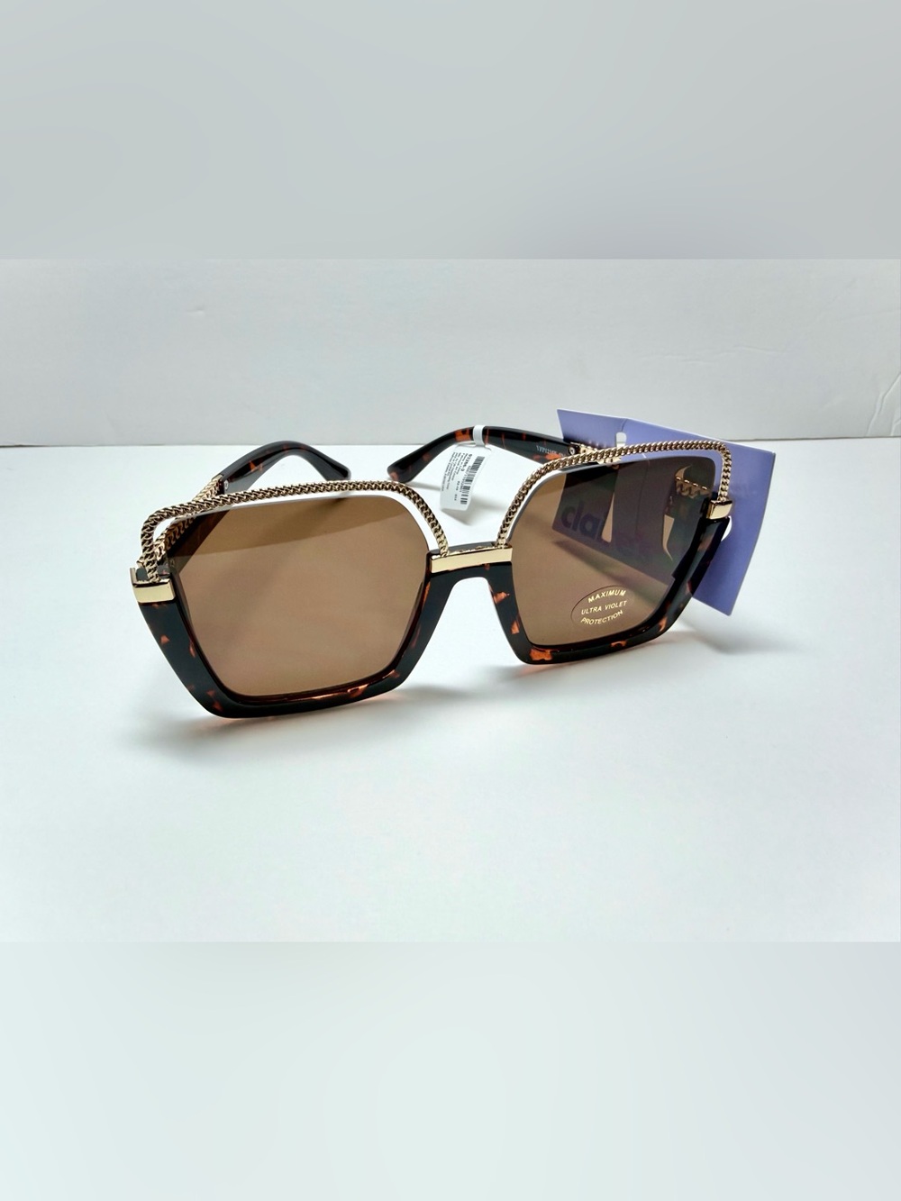 Claire's Tortoise Frame Sunglasses with Gold Chain Trim - Brown Lenses